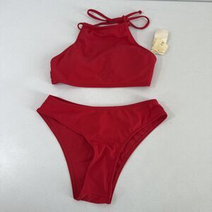 Ekouaer‎ Bikinis Womens XS Red Swimsuit Sexy Halter Top Set